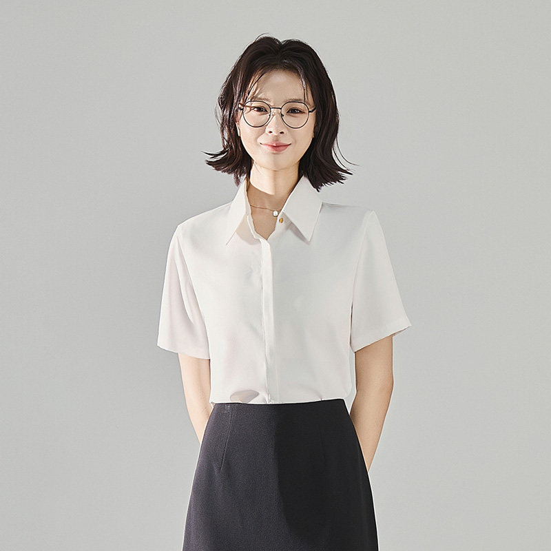 White Professional Shirt for Women, Suitable for Commuting and Interviews, Anti-Exposure Short-Sleeve Top, Formal Workwear, Slim-Fit Women's Shirt