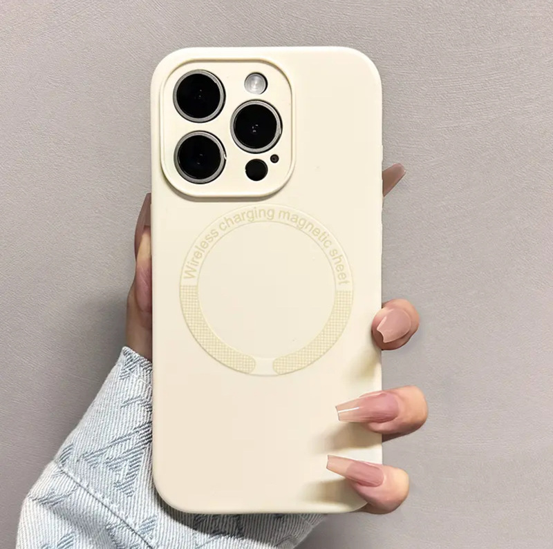 iPhone16promaxに適した液体シリコーン細穴磁気吸引携帯電話ケースシンプルなApple 15落下防止保護カバー|undefined
