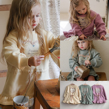 2025冬季草莓珊韩国儿童女孩洋气蕾丝边字母印花加绒卫衣连衣裙