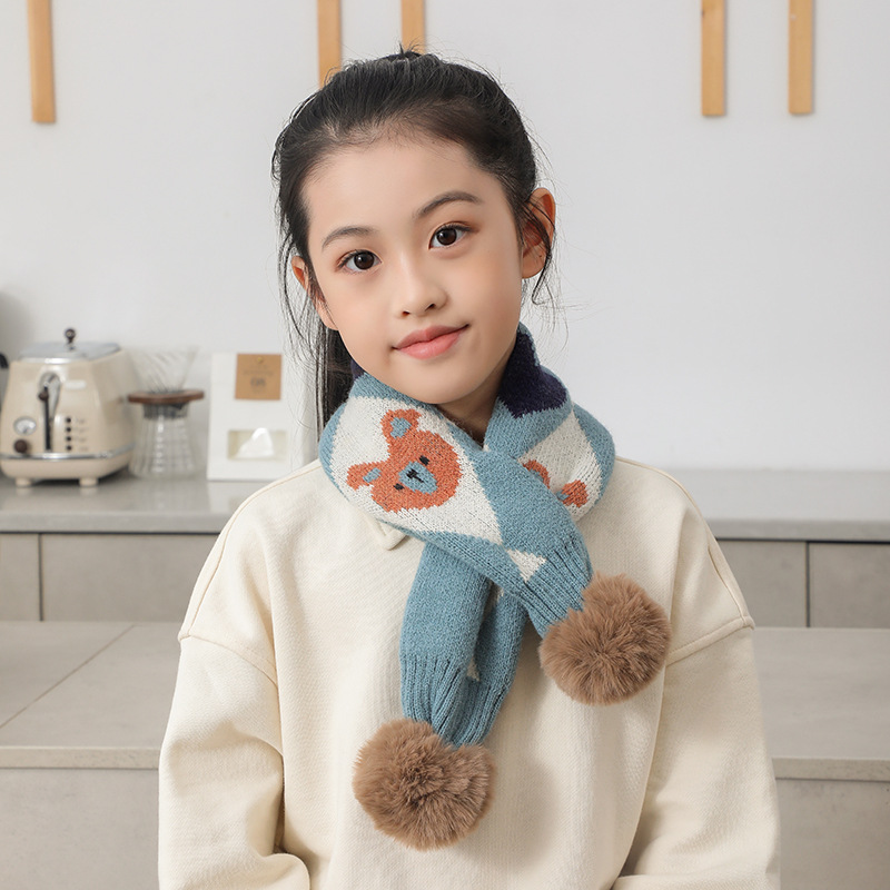 Kinder Strickschal Mit Bären- Und Hasenmotiv Für Mädchen_voghion.com