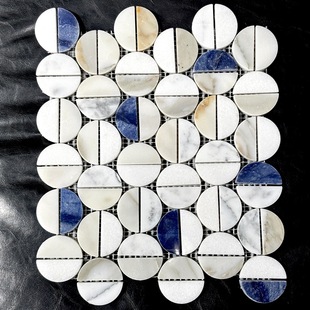 New Chinese Blue Round Natural Marble Mosaic Tile Restaurant TV Background Bathroom Wall Tile Floor Tile