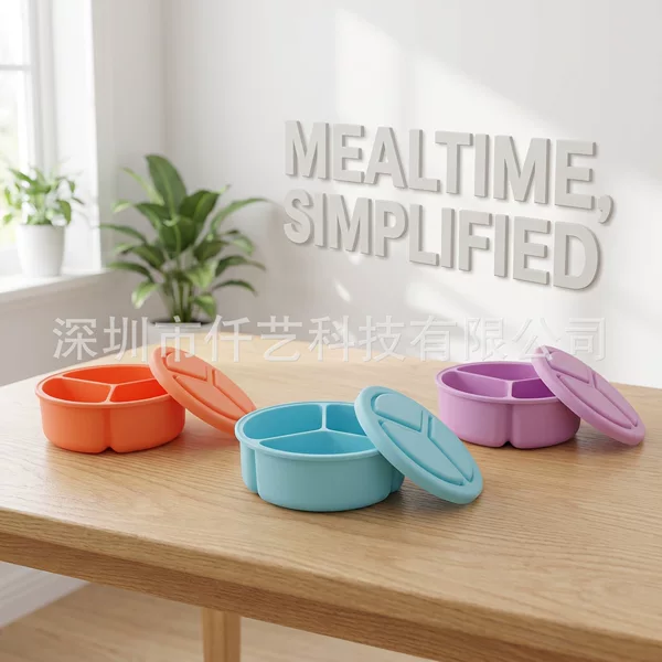 Food-Grade Silicone Snack Box, Sauce Box, Simple Compartmented Dipping Box, High Temperature Resistant Silicone Lunch Box