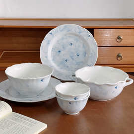 水墨燕子汤盘深盘家用菜盘盘子饭碗沙拉盘陶瓷盘子西餐盘燕子碗