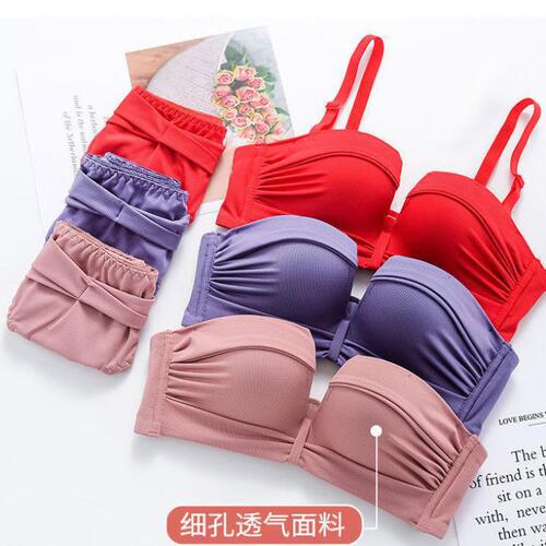 Foreign trade sexy four-corner cup seamless small breasts thickened push-up girl underwear without steel ring adjustable bra set