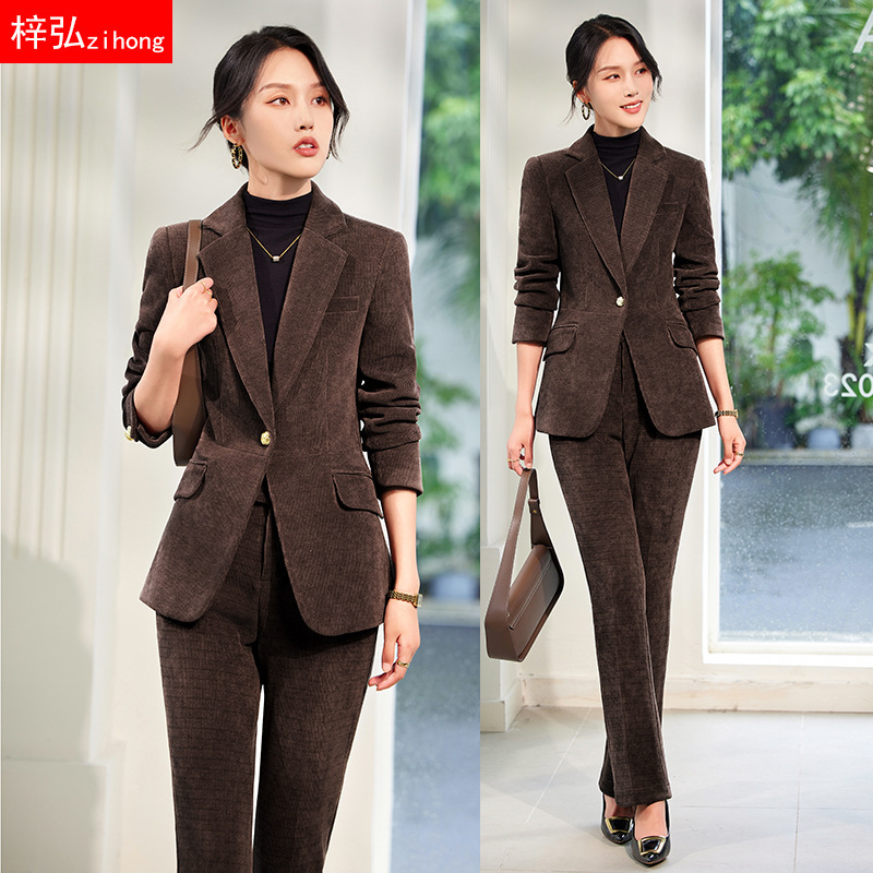 Zihong Zihong Corduroy Striped Suit Jacket Women Autumn and Winter 2024 New Elegant Goddess Fan Slim-fit