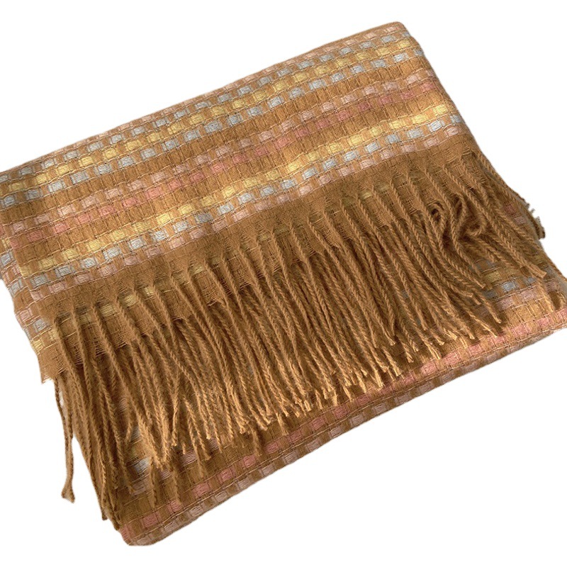 Scarf Women's Autumn and Winter 2021 New Korean Color Plaid Student Warm Thickened Neck Cashmere Tassel Shawl