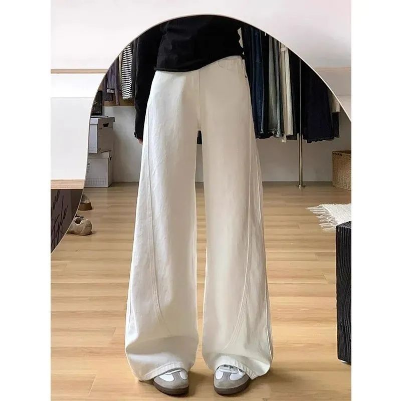 [Korean Beef] American White 2025 Autum High-Waisted Loose and Versatile Slim Scimitar Wide-Leg Jeans for Women