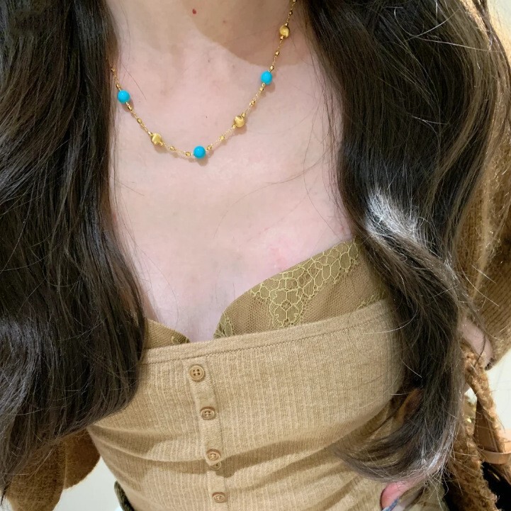 s925纯银轻奢猫眼蓝松石项链轻奢女小众气质简约百搭转运珠锁骨链|undefined