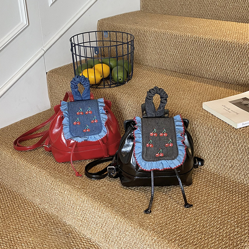 Sweet Cool Wind, mochila pequeña para niños y niñas, mochila de encaje dulce, mochila de cereza para niños.