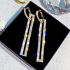 Fashionable silver needle, rectangular earrings, silver 925 sample, European style, diamond encrusted