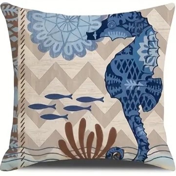 2024 Estilo explosivo transfronterizo Animales marinos Mundo submarino Patrón Funda de almohada Bandera de mesa de sala de estar con estampado de lino de Amazon image 13