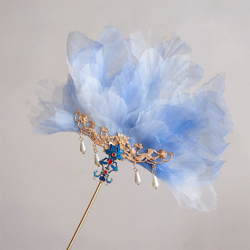 Ventilador de plumas de corona de flores calientes de estilo antiguo se puede usar como pinzas de pelo para tomar fotos accesorios para la cabeza vestidos antiguos super inmortales nuevos accesorios chinos