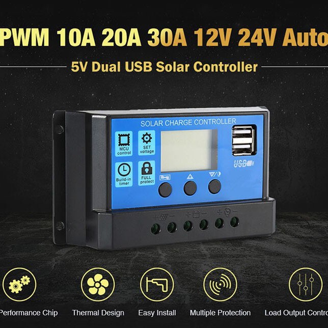 10A20A30A solar controller LCD display charge and discharge solar controller 12V24V intelligent identification