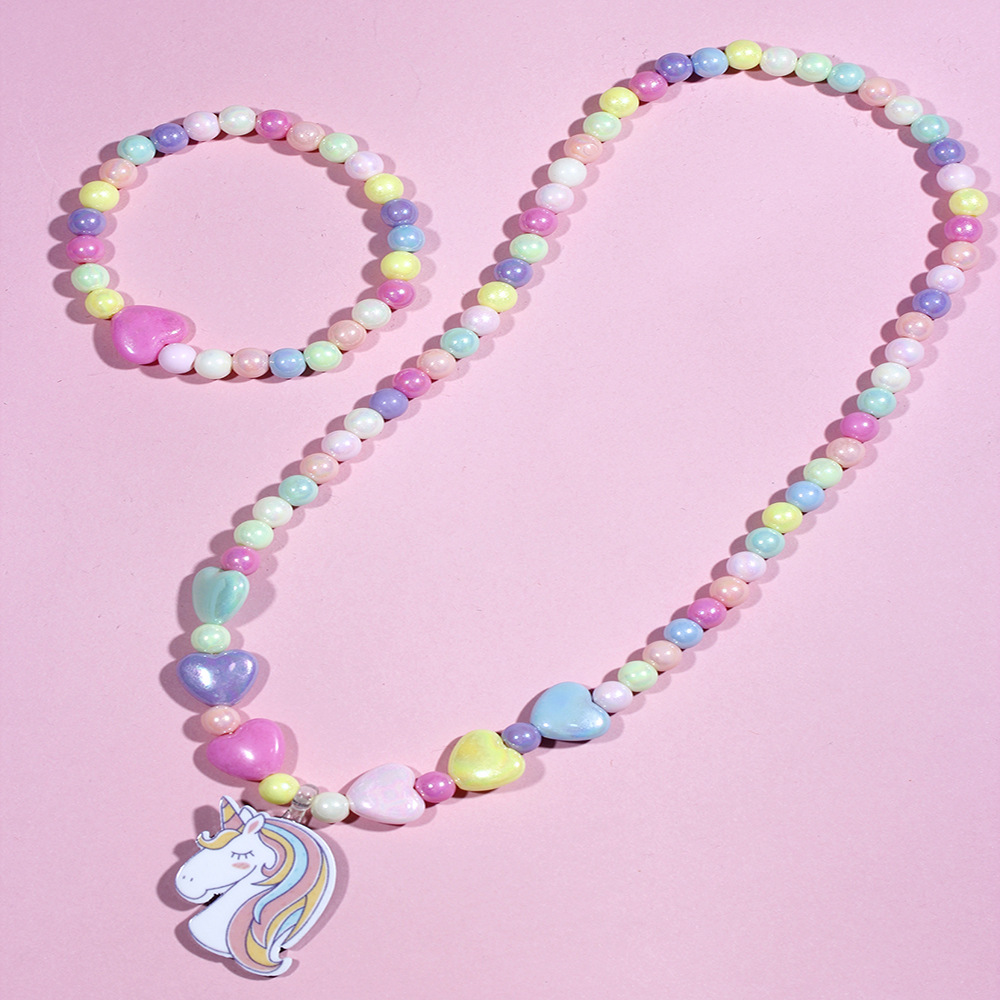 Unicorn decor Color Acrylic Handmade Beaded Bracelet Necklace Set