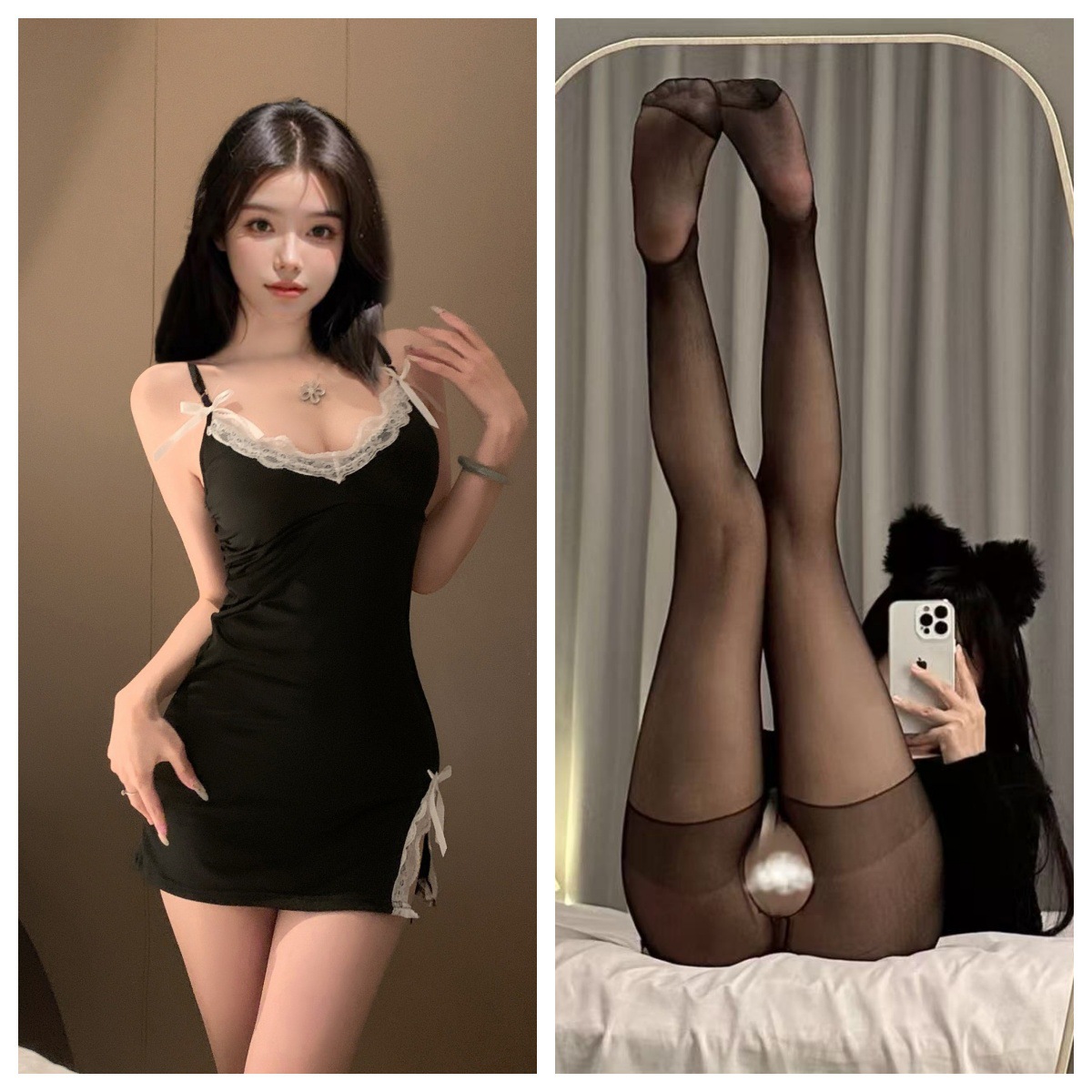 검정색 + 블랙 오픈 크로치 스타킹