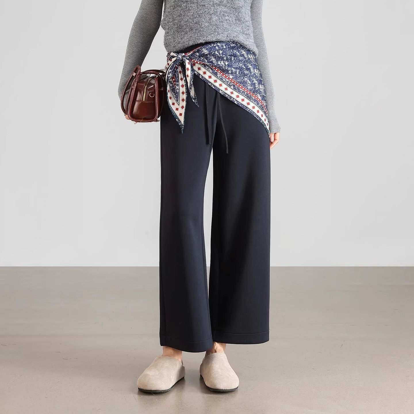 2025 New Autumn Fashion Pants Loose Women's Pants Nine-Point Wide-Leg Pants Sweatpants Casual Pants Gray Sports Pants Women