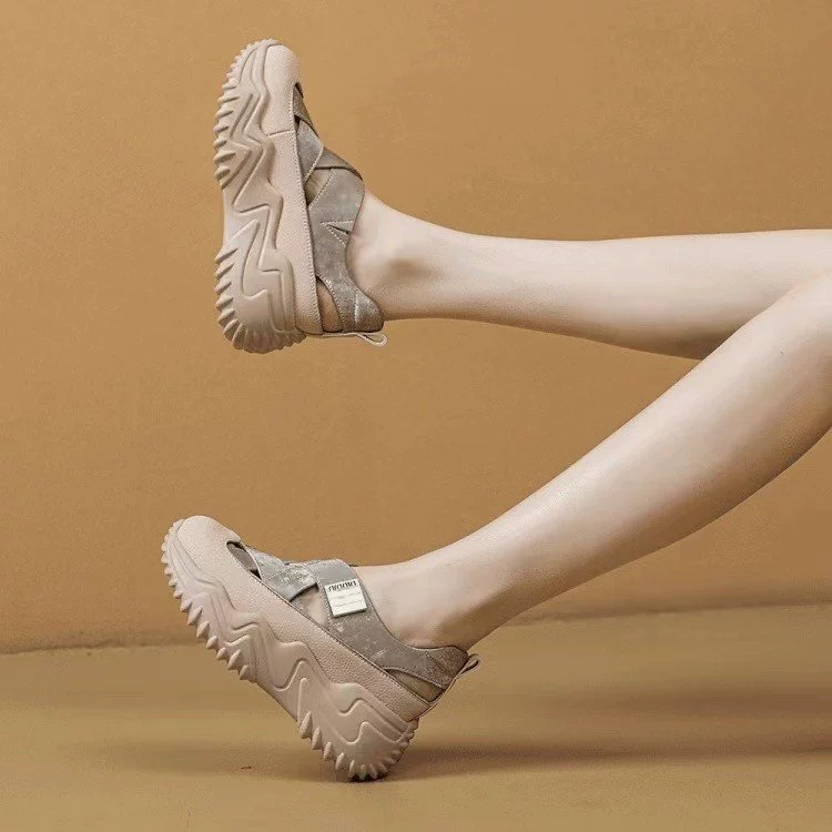 Женские римские сандалии на толстой подошве, дышащие, летняя новинка 2025 года, мягкие универсальные лоферы