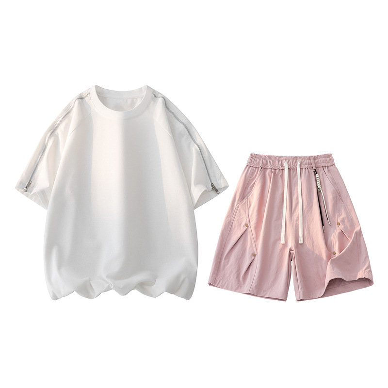 Cross-border popular men's short-sleeved set, summer trendy brand short-sleeved t-shirt and shorts set, fashionable.