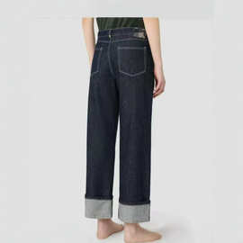 跨境秋季新款女装卷边牛仔长裤Women's Cuffed Long Jeans现货