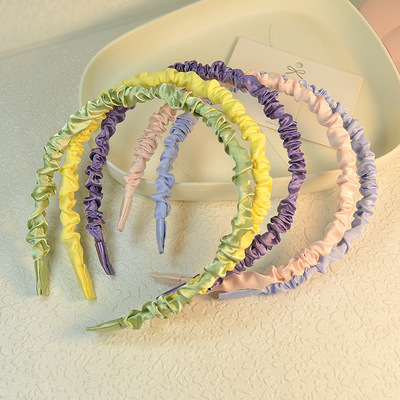 奶油色系绸缎褶皱发箍韩国复古彩色简约头箍网红洗脸发饰|ru