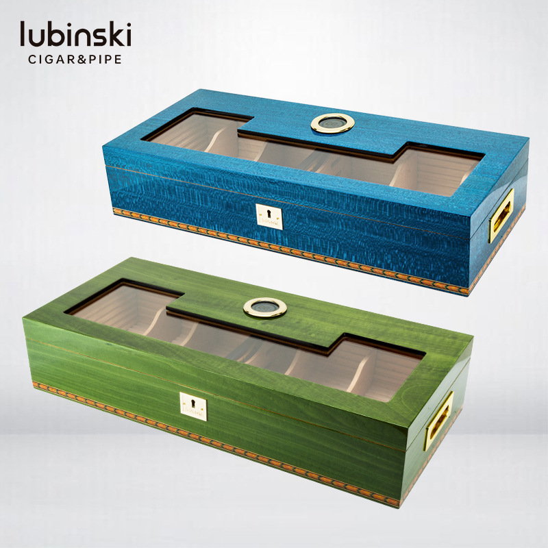雪茄保湿盒鲁宾斯基大容量雪松木透视电子温湿度表LUBINSKI雪茄盒|ru