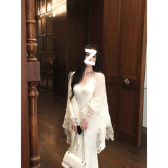 蕾丝拼接针织衫毛衣披肩开衫女春穿搭套装吊带连衣裙气质两件笙陇