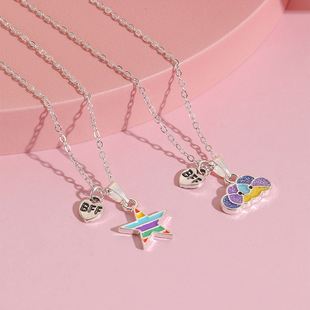 Children's Necklace Female BFF Good Friend Alloy Drop Oil Necklace Cartoon Sweet Clavicle Chain in stock Cross-border New Style