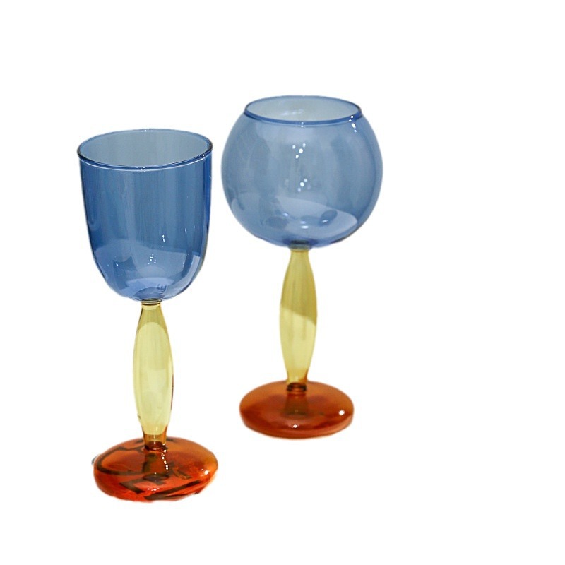 Red neta de alto valor, copa de vidrio de color de contraste de viento ins, costura para el hogar, copa de vino de vidrio de borosilicato esférico de color