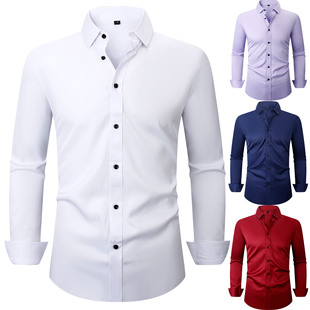 Amazon cross-border European and American code hot elastic long sleeve shirt men's work business plus size dress shirt thin wholesale
