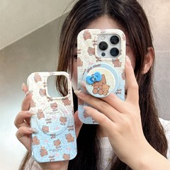 黄蓝豹纹黑皮KT小熊磁吸适用iPhone16苹果15ProMax手机壳14少女13