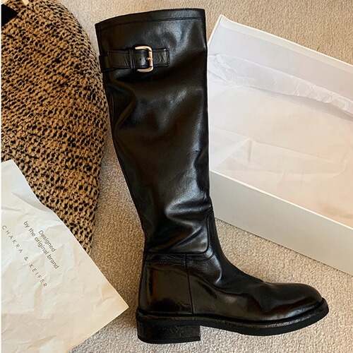 Grape Mama washed horsehide boots long boots thick-soled mid-calf no-knee knight boots for women 2024 new boots for women