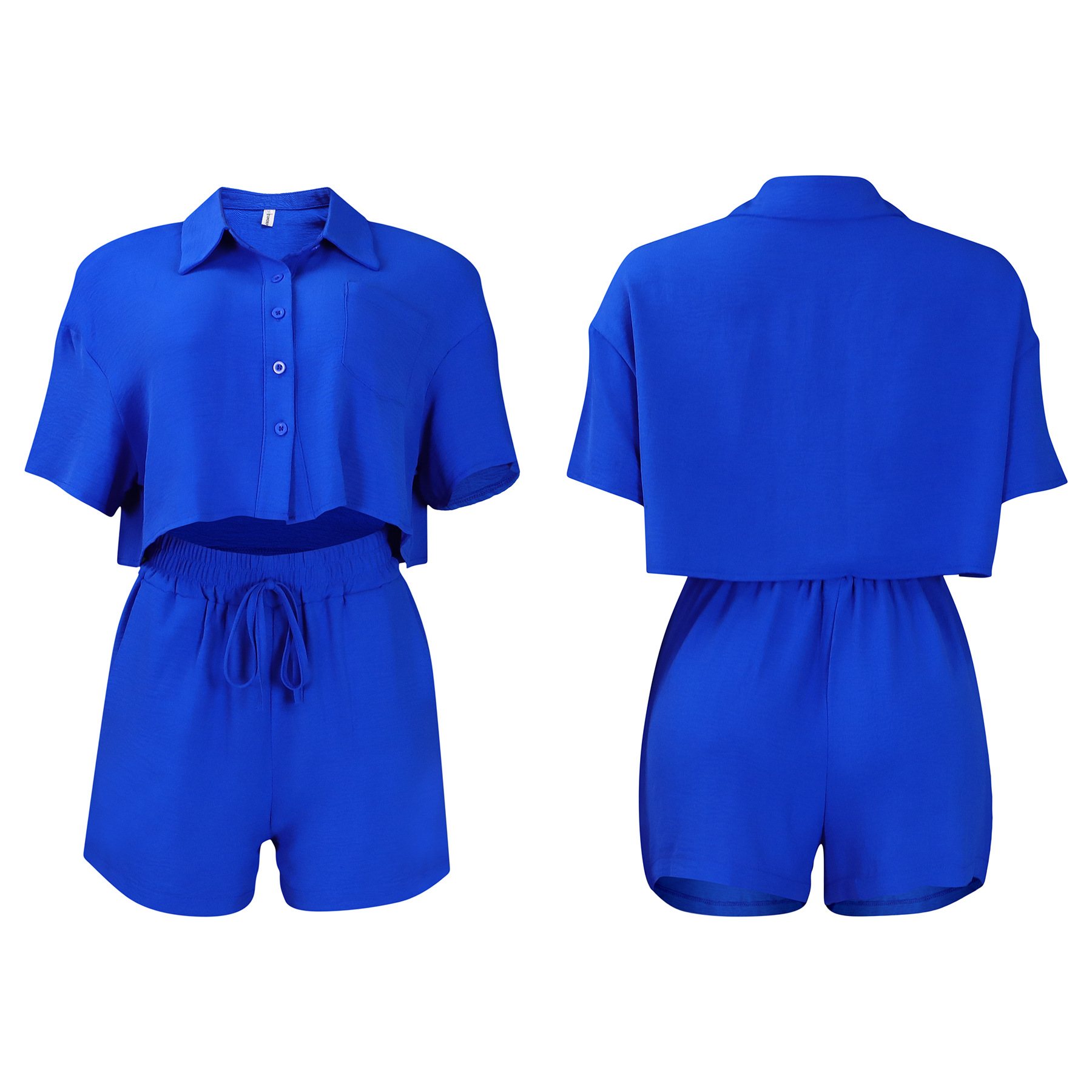 Women's Clothing summer new casual lapel short sleeved shirt shorts fashionable suit_mkmklike.com