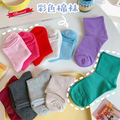 Ankle socks, colorful crew socks, spring ankle socks, short crew socks with rolled edges, solid color thin socks, breathable and sweat-absorbent cotton socks