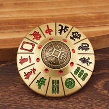黄铜手把件马上发财麻将转转罗盘时来运转旋转麻将解压神器工艺品
