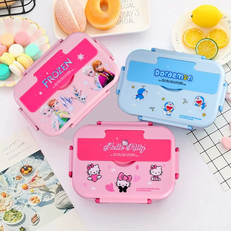 Милый мультяшный ланч-бокс из нержавеющей стали для студентов, девочек, изолированная детская посуда с отделениями, котенок, шиншилла, ланч-бокс в японском стиле