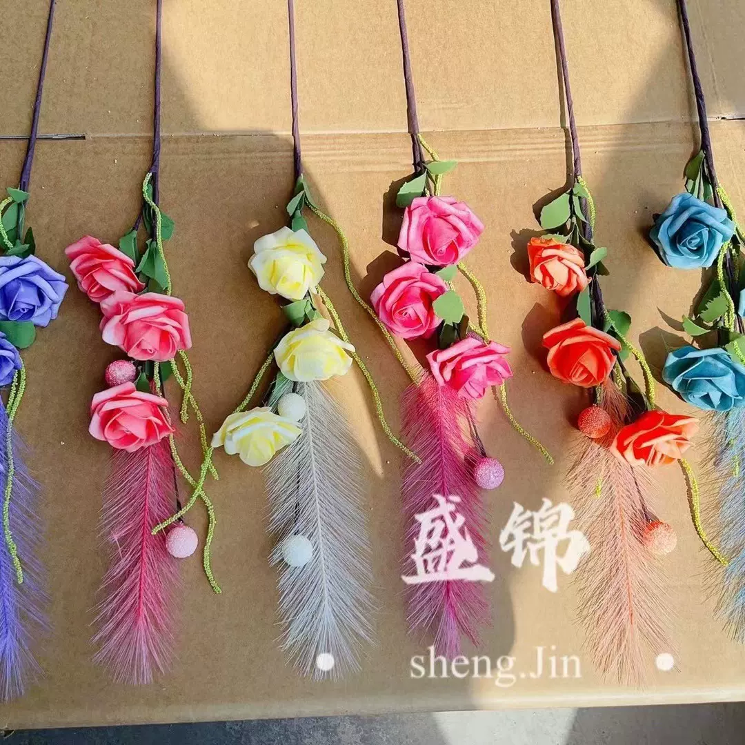 F0216   千丝3头玫   PE泡沫花假花绢花塑料花 工厂批发