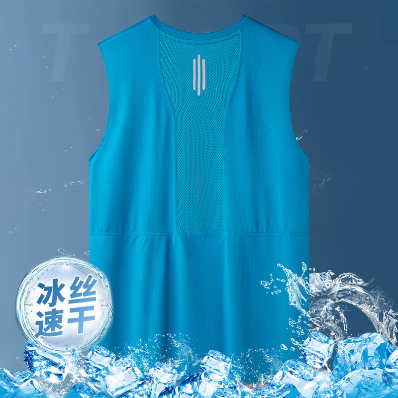 Verano chaleco de secado rápido de seda de hielo camiseta hombre nuevo correr al aire libre ejercicios deportivos fuera de la camiseta de hombro sin mangas