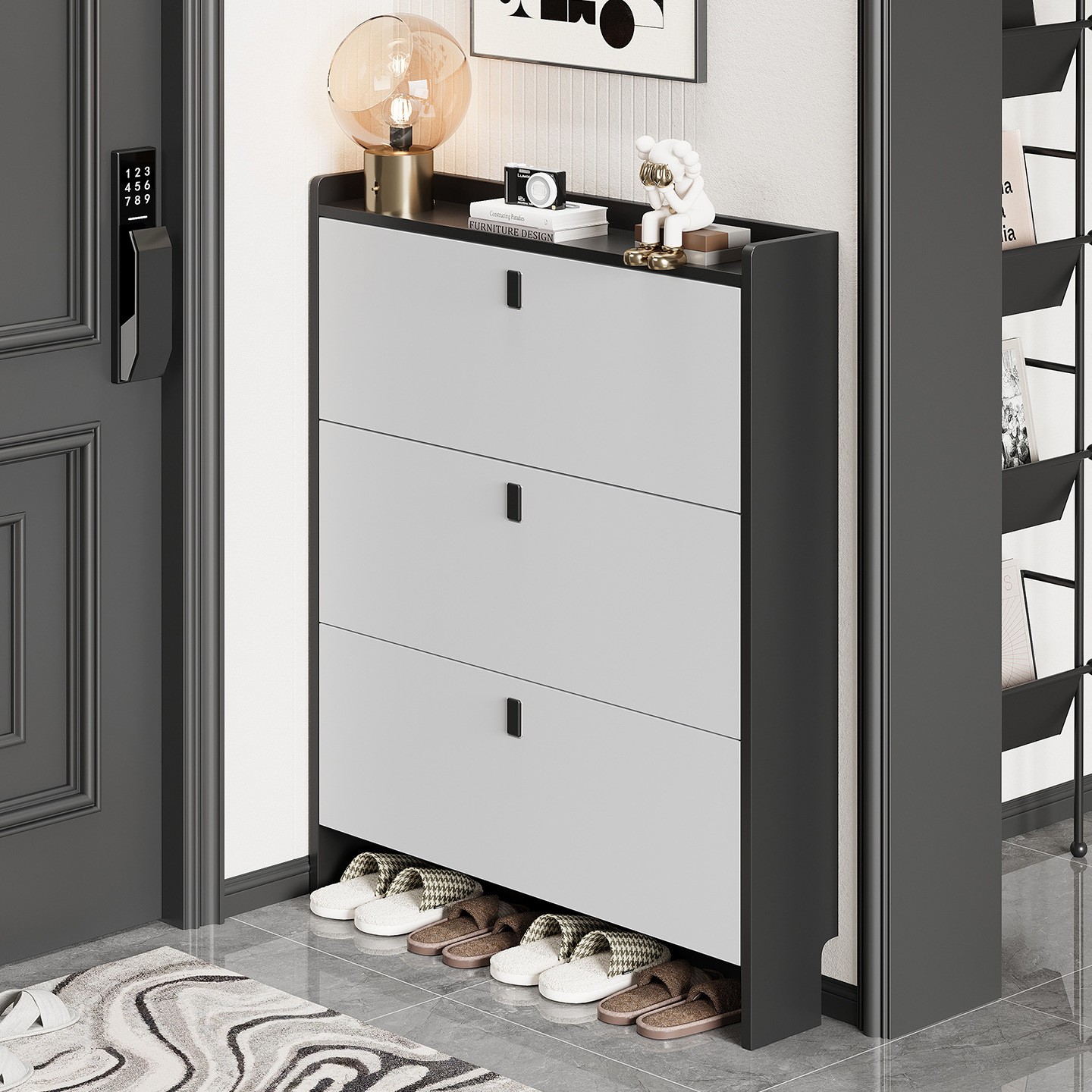 Shoe Cabinet for Home Entrance, Entryway Flip-Door Foyer Cabinet, 2025 New Model, Small Narrow Storage Cabinet, Integrated Against the Wall