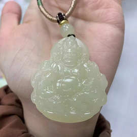 厂家批发阿富汗玉青白色双面财神吊坠男女款十二生肖守护神玉挂件