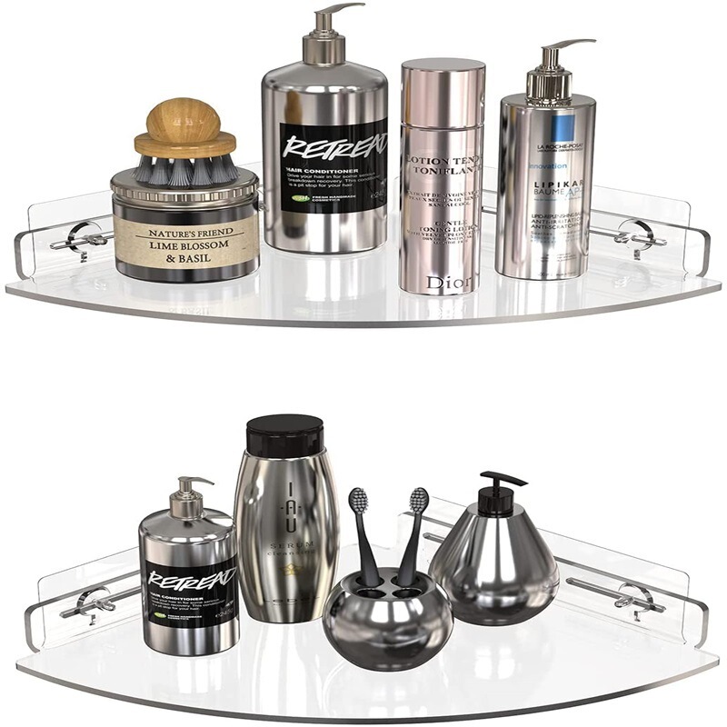 Acrylic Bathroom Storage Rack Wall Mounted Adhesive Corner Shower Rack Transparent Storage Rack for Bathroom