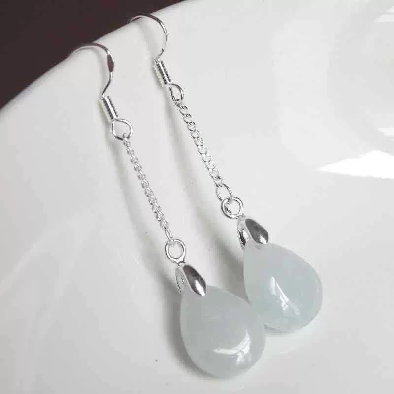 S925银链翡翠水滴耳坠耳环耳环