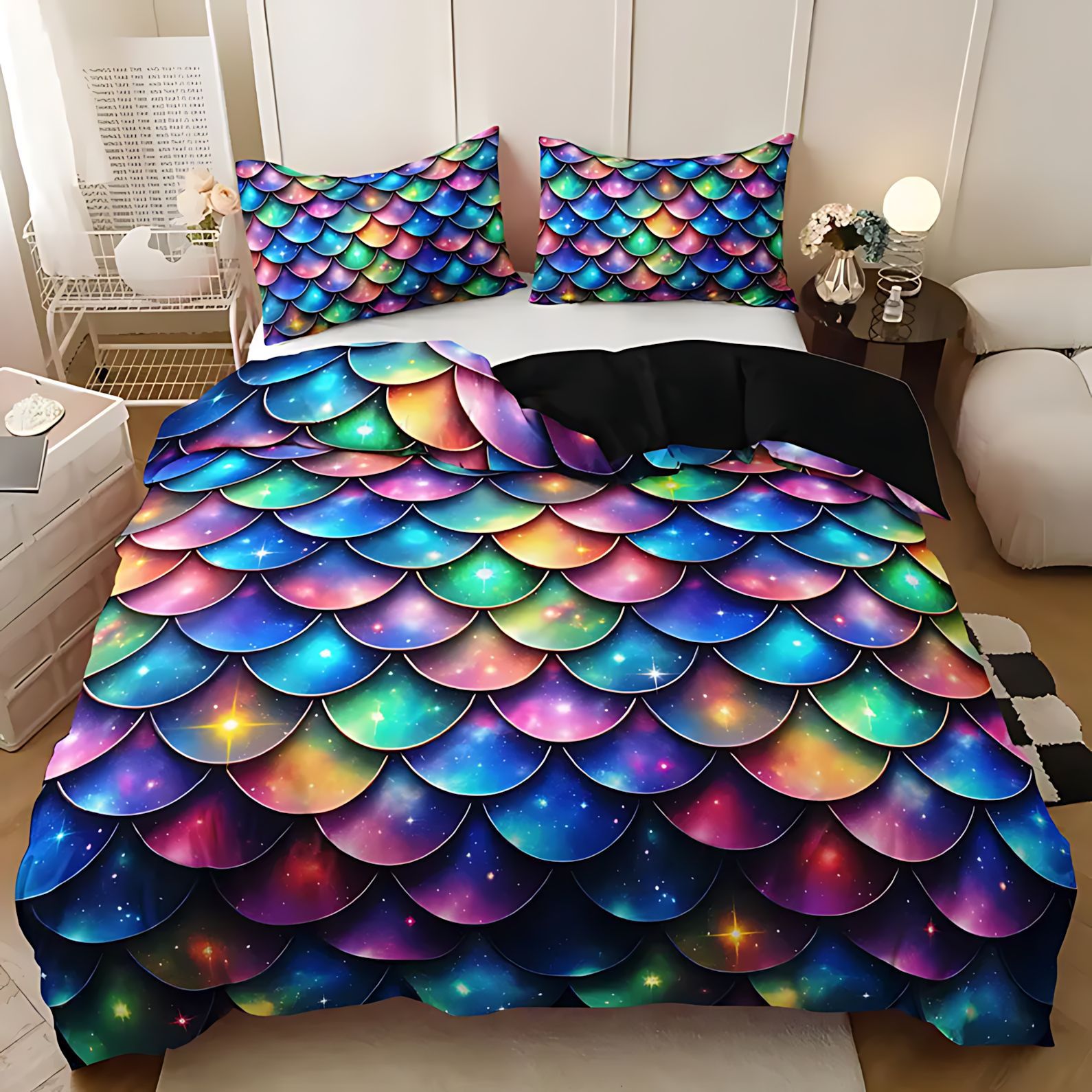 TEMU / JIT Kit de edredón transfronterizo de color brillante escamas de pescado 3D fuente de impresión digital fabricante puede fijar