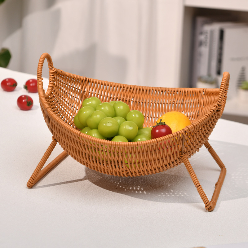 Imitation Rattan Hand-Woven Boat Shape Creative Snack Fruit Basket Storage Basket Living Room Fruit Plate Snack Bread Tray