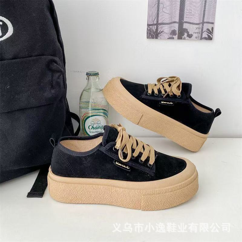 Thick-Soled Black Canvas Shoes for Women, Autumn and Winter Niche Sneakers, New Versatile Casual Sports Shoes for Students, Front Lace-Up Thick-Soled Black Canvas Shoes for Women, Autumn and Winter Niche Sneakers, New Versatile Casual Sports Shoes for Students, Front Lace-Up