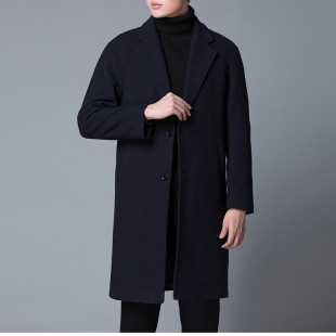 Men's Woolen Outwear Winter New Korean Style Casual Mid-Length Outwear Thickeneded Versatile Suit Windbreaker for Men