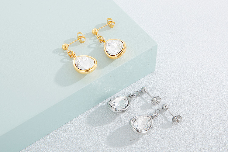 fashion creative stainless steel rhinestone earrings necklace set wholesale Nihaojewelry