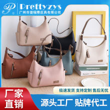 Prettyzys优质PU皮女包大容量通勤简约腋下包包多口袋手提托特包