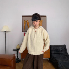 韩国东大门羊羔毛保暖连帽毛衣女2025秋冬新款宽松休闲针织外套厚