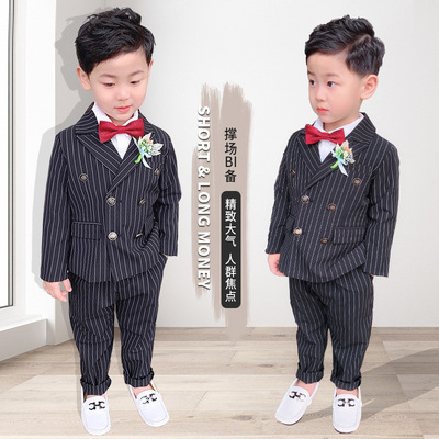 Kids suit 2021 Spring new pattern children Korean Edition stripe Western Suit 2 Set of parts Western style Double-breasted Costume