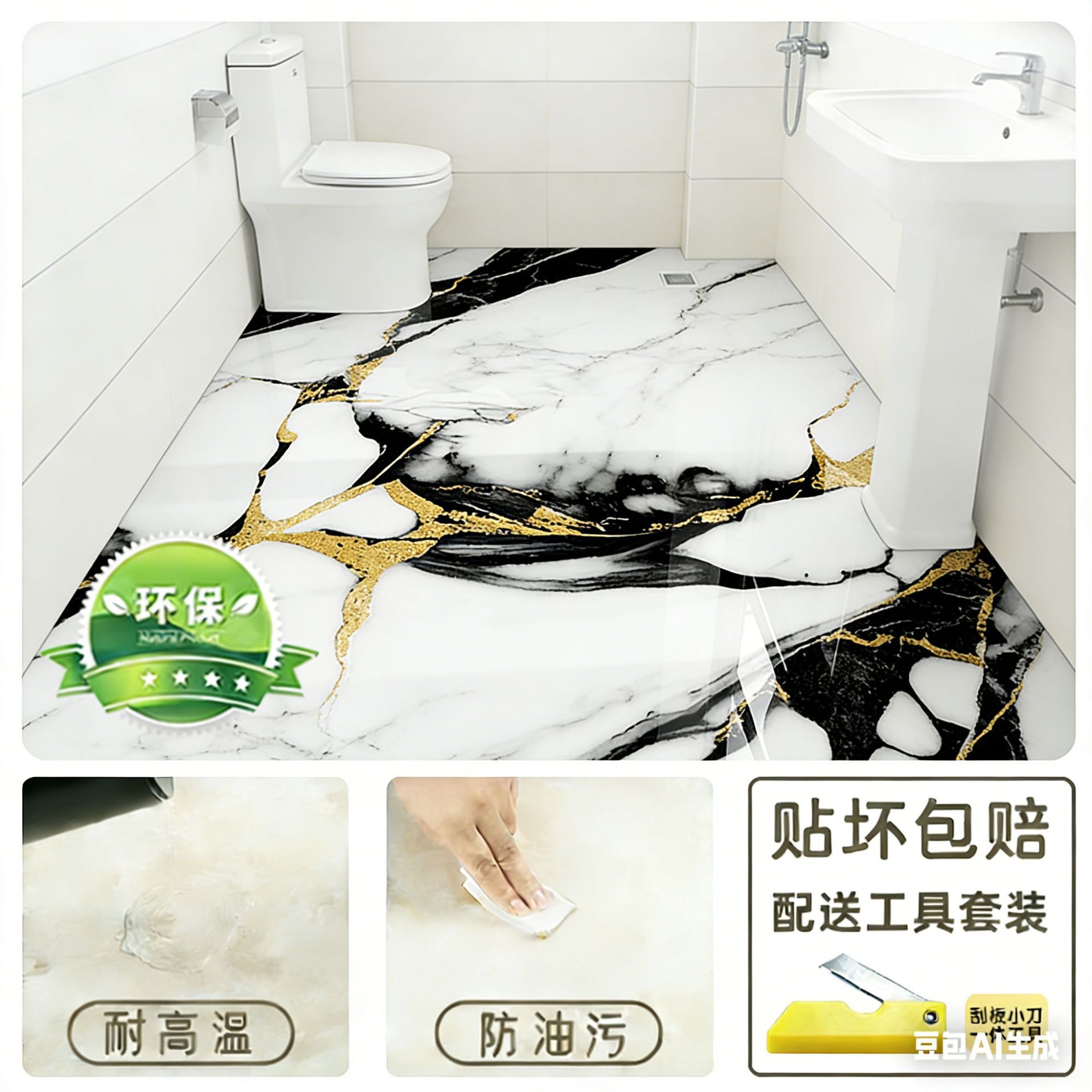 Pegatinas de suelo impermeables para inodoros, renovaciones de suelo para inodoros, pegatinas de baldosas de cerámica transformadas, pegatinas de piso engrosadas, autoadhesivas y antideslizantes